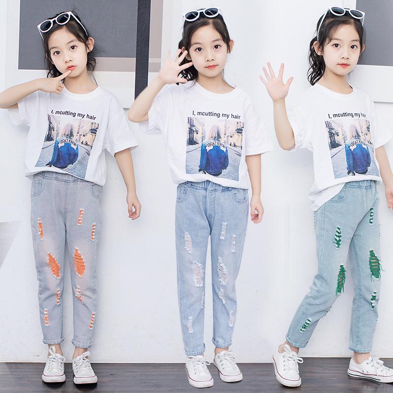 Kinderjeans mit Waschung und Rissen für Mädchen und Jungen - Trendiger koreanischer Stil, perfekt für Frühling und Herbst