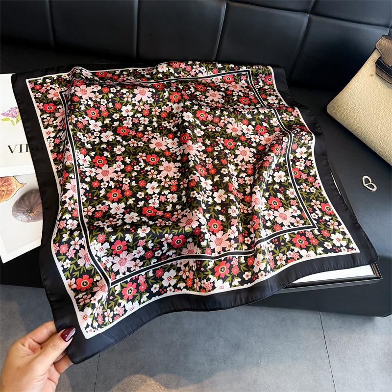 Literary small floral simulation silk printing women's silk scarf square scarf high-end shawl sunscreen neck scarf headscarf scarf