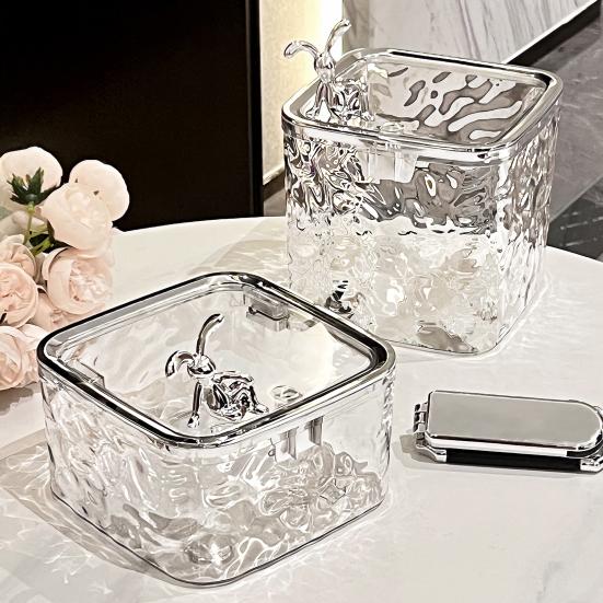 Transparent Storage Box Desktop Organizer with Press Type Lid Dressing Table Storage Case for Keys Trinkets Hairpins Scrunchies