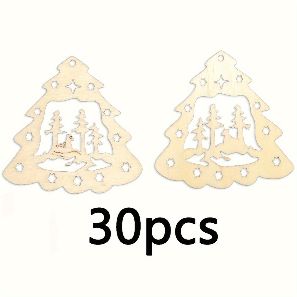 20/30/40 pcs Wooden Christmas Tree decorations with rope, hand-painted artwork, Christmas holiday decorations