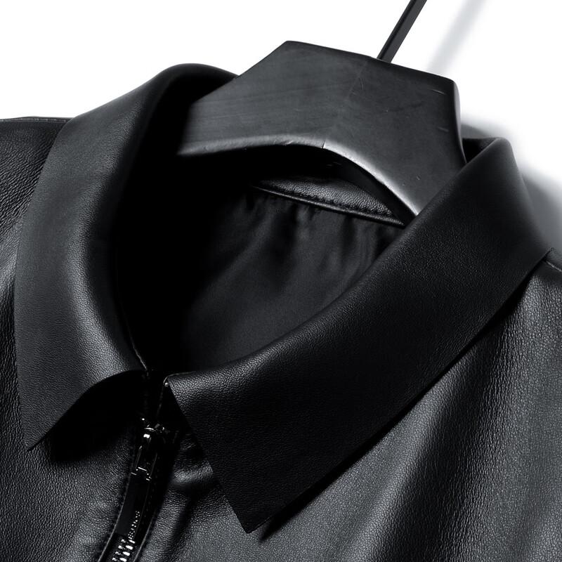 Futing Men's Genuine Sheepskin Mid-length Lapel Leather Jacket