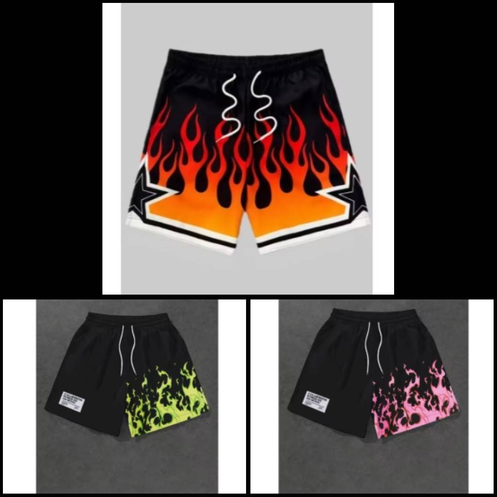 Shorts Fire Flame Pink Green 3D Print Training Muay Thai Kickboxing Boxing MMA Unisex Sport Gym Fitness Workout Quick Dry Elastic Waist