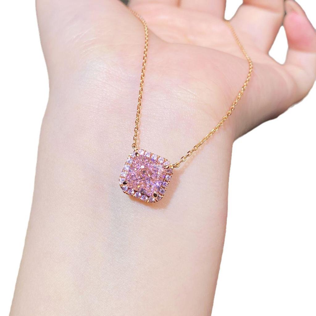 18K Vergoldete S925 Sterlingsilber Eisblumen Rosa Diamant Halskette für Damen