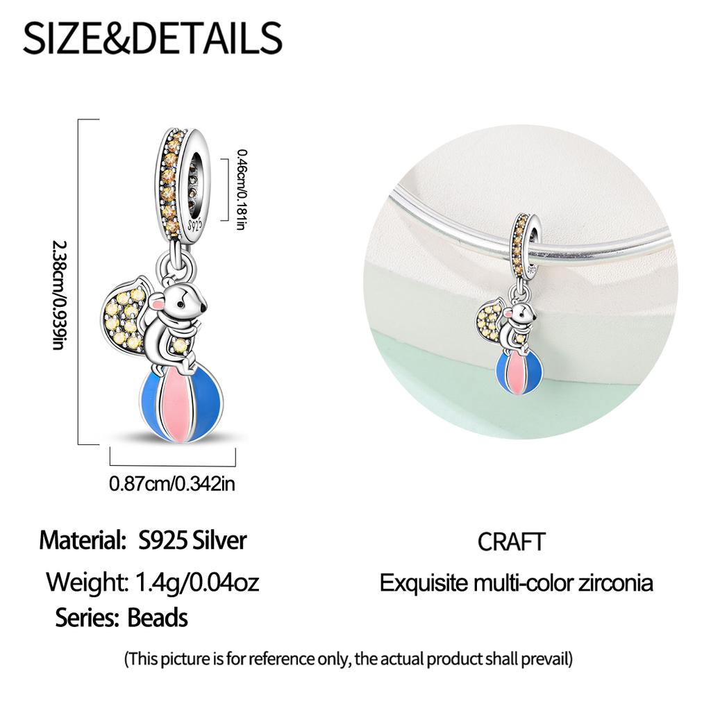 Authentic Original Charm Bead Components Copper Metal Squirrel Pendant Bead Component Colorful Accents Bead Components Compatible With Bracelet High