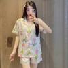 Ice Silk Summer Pajamas Girl Tulip Short-Sleeved Shorts Pure Lust Lace Loungewear Can Be Worn Outside
