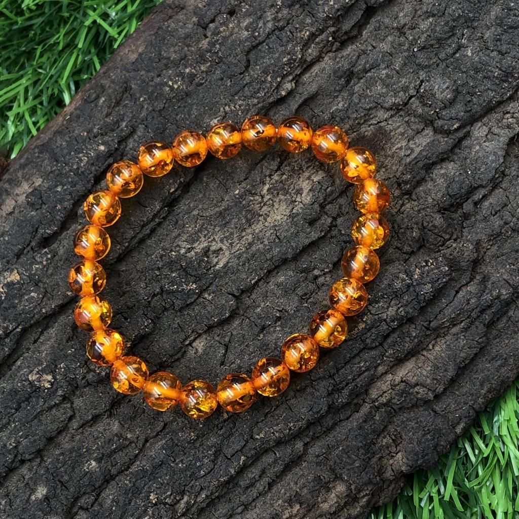Baltic Amber Gemstone 8mm Beads Stretch Bracelet 7.5" Round Stone Bracelet Gift For Her RBB-11