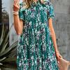 Rochie de vară boemă casual cu mânecă scurtă, cu imprimeu floral deasupra genunchiului, din șifon larg, dintr-o bucată