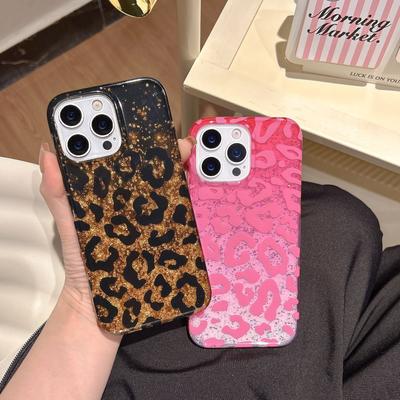 Glitter Sequin European and American Style Leopard Print Compatible with iPhone 16 Pro Max Apple 17 Phone Case 14/15 Double Layer