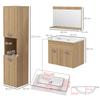 4-Piece Bathroom Furniture Set, Wall-Mounted, with Mirror, Under-Basin Unit, Basin and Tall Cabinet, Natural