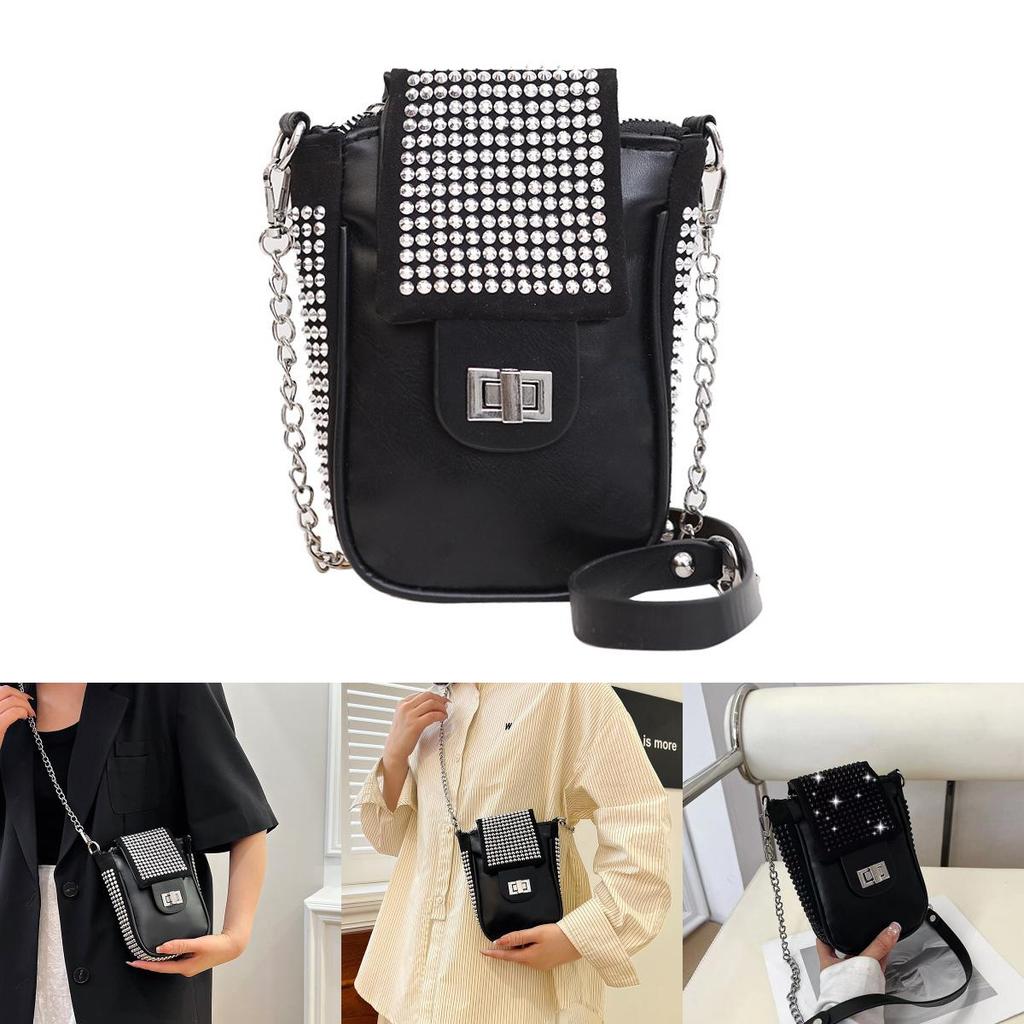Pu Diamond Embellished Small Square Crossbody Bag For Daily Use