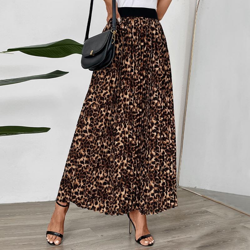 Nuova gonna plissettata da donna per la primavera e l'autunno, temperamento, moda secondaria, sezione lunga, stampa leopardata, gonna a mezza figura