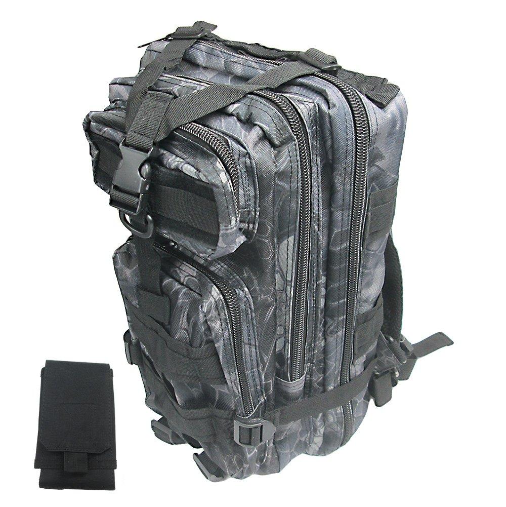 R-STYLE Ultra-Lightweight and Easy-to-Carry MOLLE Compatible Camouflage Assault Tactics Backpack with External Smartphone Pouch (Typhon Black)