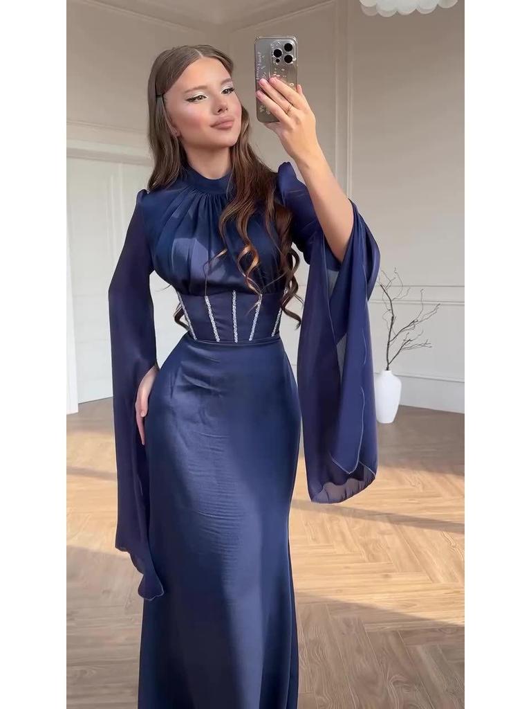 2025 Spring Elegant Long-Sleeve Flowy Dress for Women