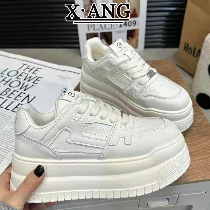 Leather Board Shoes Muffin Thick Sole Heightening Women's Shoes Spring and Summer New Versatile Little White Shoes Children's Casual Sports Shoes