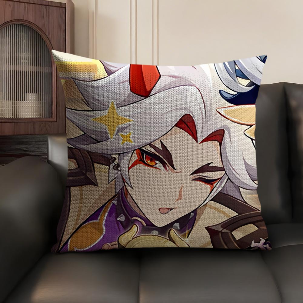Arataki Itto Genshin Impact Cute Cushion Cover Natural Linen Organic Fabric DoubleSided Printing Sofa Home Decor Pillow Case