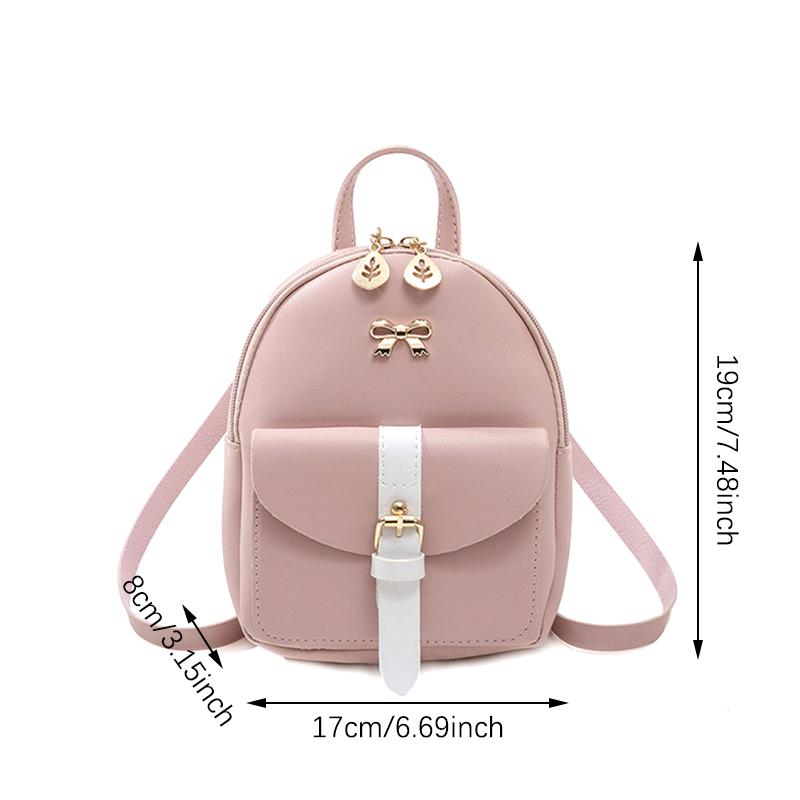 Mini Rugzak voor Dames Pu Leer Kawaii Rugzak Schattige Sierlijke Rugzak Kleine Schooltassen Voor Meisjes Strik Blad Hol