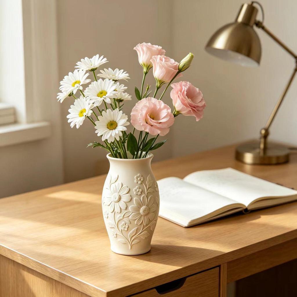 Embossed Flower Vase Silicone Mold for DIY Resin, Plaster, Cement