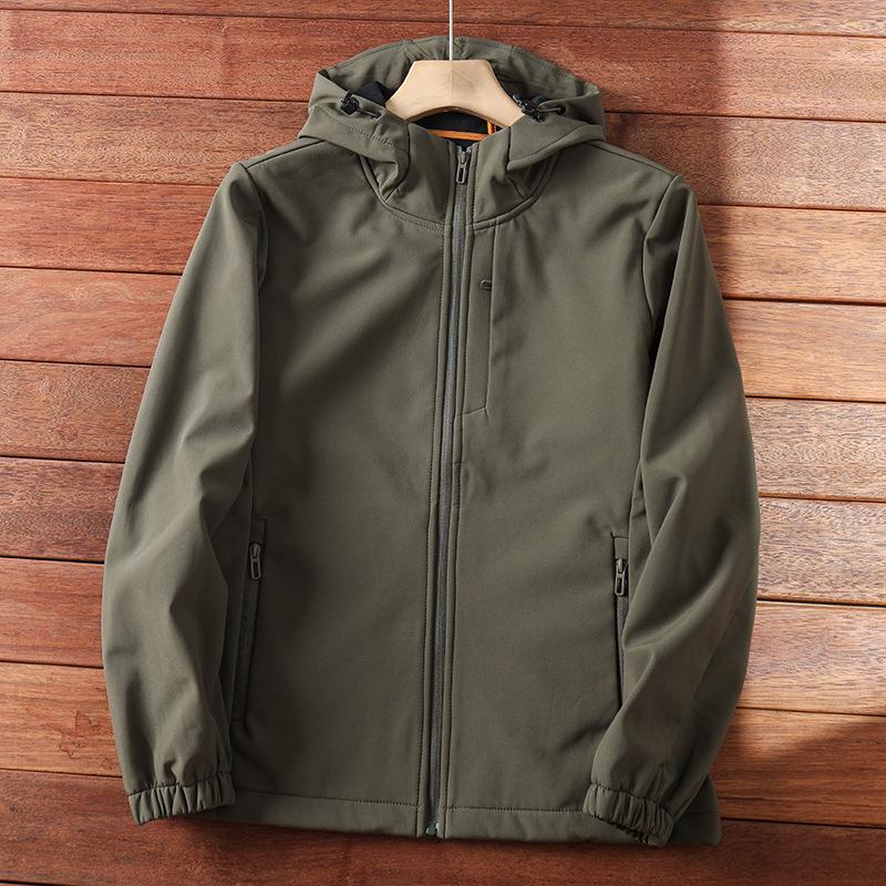 Autumn and Winter Windproof and Waterproof Plus Velvet Jacket Men's Hooded Outdoor Soft Shell Jacket