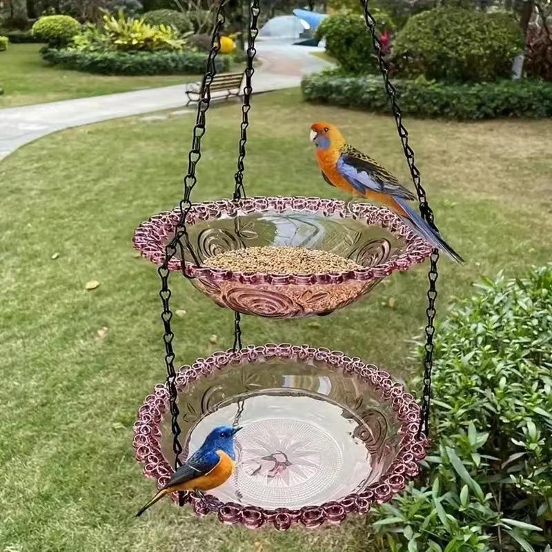 Hanging Plastic Bird Baths and Feeders for Outdoors Bird Water Bowls and Seed Trays Set Attract Wild Bird Garden Yard Decor Gift