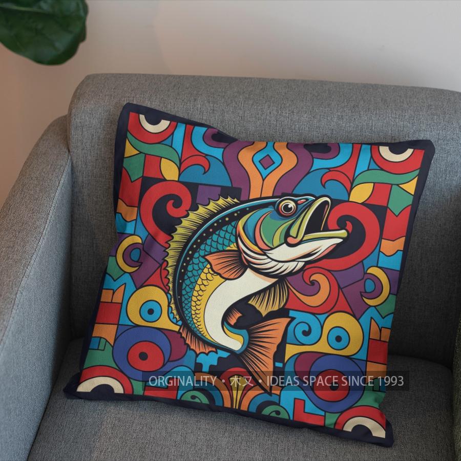 2D Bunte Fisch-Kunst-Kissen für einzigartige Dekor-Muster Kissenbezug Geeignet für Sofa Schlafzimmer Auto Kissenbezug