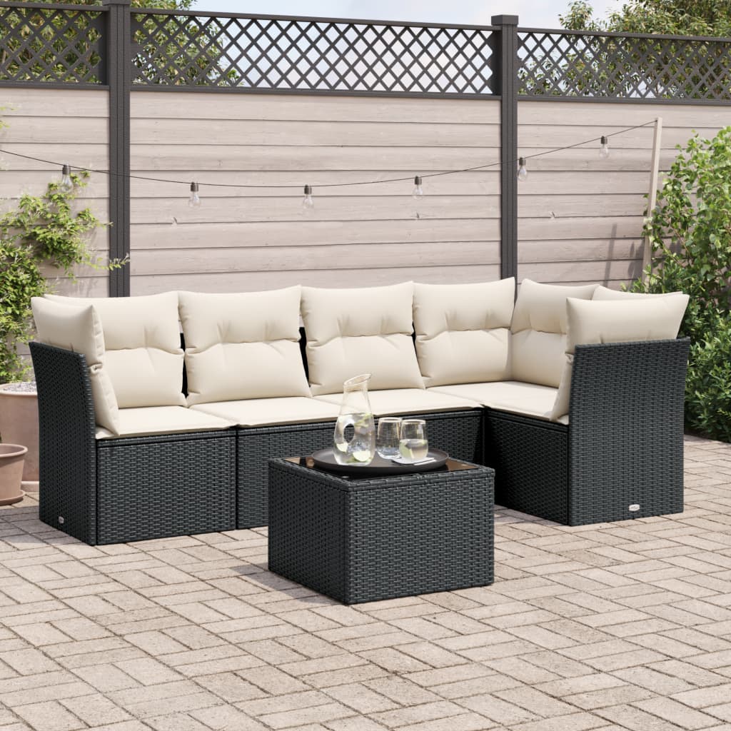 Vidaxl 6-Cz. Set di Mobili da Giardino con Cuscini, Polyrattan Nero
