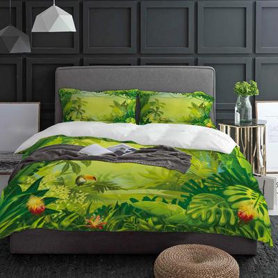 Set Biancheria da Letto Cartone Animato Uccello Fiore Foresta Verde Naturale 3pz Copripiumino Federa Coperta Trapunta Set Letto Matrimoniale Tessile per la Casa
