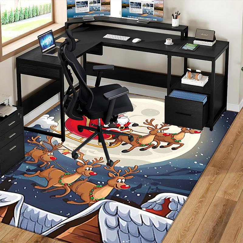 Christmas Santa Claus Reindeer Chair Mat - Anime Cartoon Design, Non-Slip Carpet for Office, Home Decor, Living Room, Bedroom, Game Room & Dormitory.R
