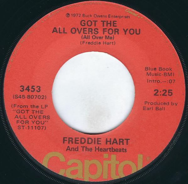 

7-дюймовая пластинка FREDDIE HART THE HEARTBEATS Got The All Overs For You Just An 3453 Capitol Records 1972 США Кантри/Фолк Б/у