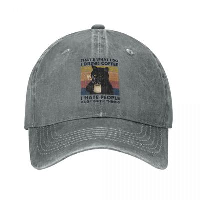 Lavado Vintage Bebo Café Odio a la Gente Y Sé Cosas Gorra de Béisbol Unisex Sombrero para Mujer Ajustable Amante de los Gatos Casquette Gorras