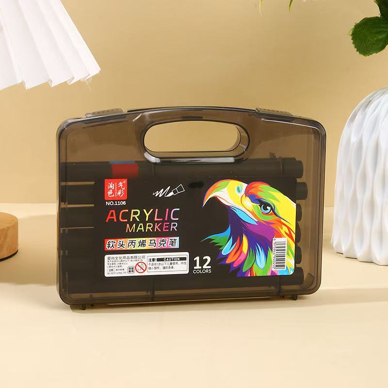 Soft Head Acrylic Marker Children S Graffiti Drawing Stackable Color Outline Marker Student Black Gift Box