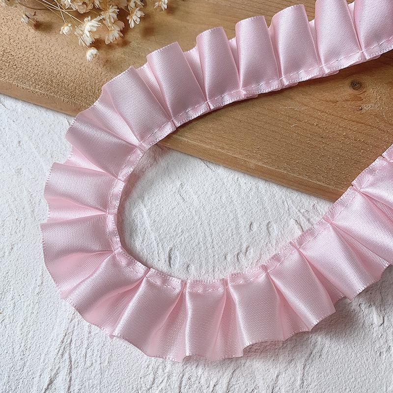 High-Quality 2.5cm Pleated Lace Woven Polyester Ribbon for Clothing and Cuff Decoration