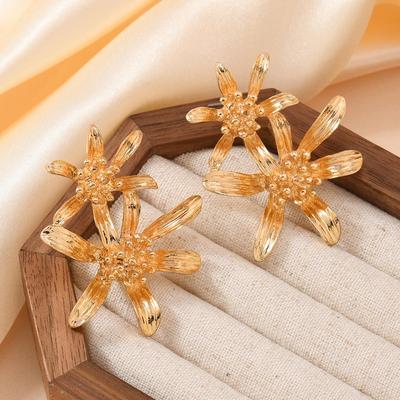 Korean Elegant Gold Flower Earrings - Retro Style