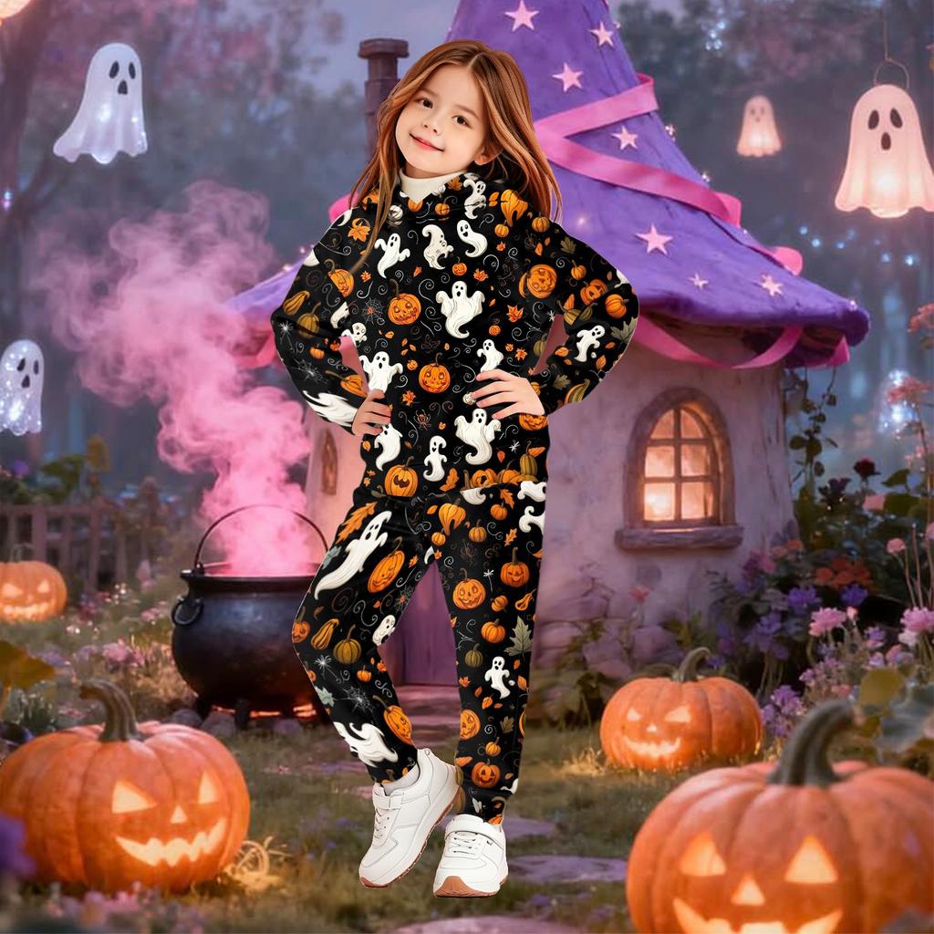 Kids Hoodie and Pants Set Halloween Print Pullover Sweatshirt for Boys Girls