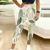 Women Plus Size Tropical Leaf Printed Drawstring Waist Cuffed Ankle Jogger Pants With Side Pockets