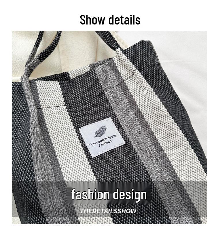 2023 Striped Canvas Tote Bag: Casual, Large Capacity, Autumn Fashion, Shoulder & Handheld