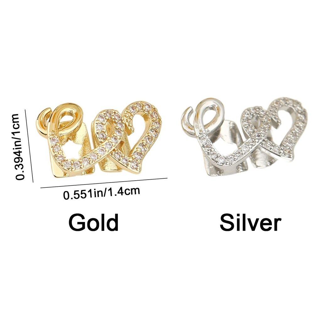 2Pcs Zircon Double Heart Teeth Caps Copper Hollow Love Tooth Grills for Women Men