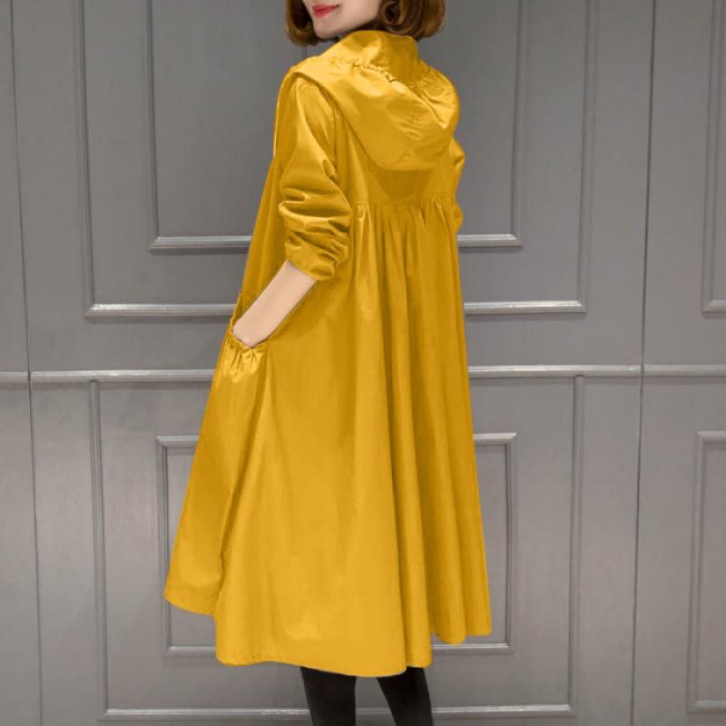 Damen Oversized Kapuzen-Trenchcoat Mittellang Lockerer Schnitt Einfarbig 2025 Stilvolle Lässige Oberbekleidung