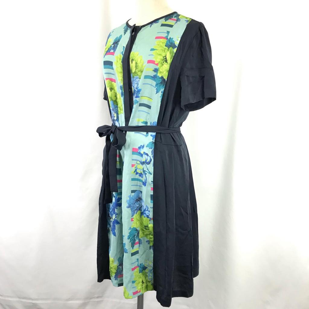 PAUL SMITH BLACK Lightweight Spring Summer Short Sleeve Dress [Size 42/Knee Length/Navy/Floral Pattern] Waist Tie(USED)