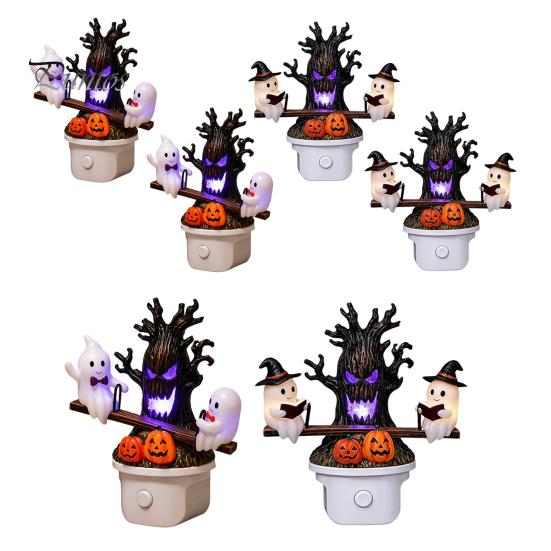 Soft Glow Night Light Halloween Light, Plug-in Resin Seesaw Ghost And Dead Tree Indoor Lighting Lamp, Waterproof Spooky Decor for Bedroom, Party