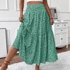 Women's Fashion Pleated Floral Print Elastic Waist Loose Splicing A Line Skirt