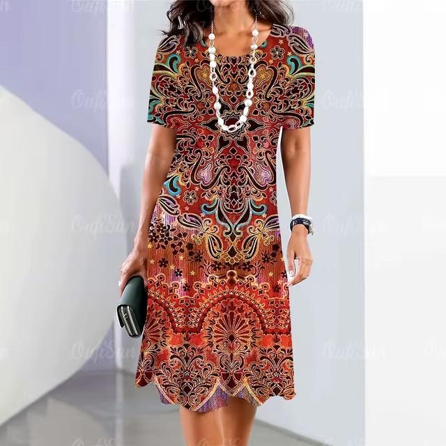 3D Digital Printing Dresses Women's Summer Short-sleeved O-neck Casual Loose Dress