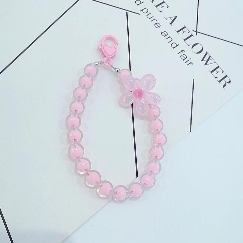 Colorful Beaded Flower Keychain, Kawaii Acrylic Flower Bag Charm with Clip