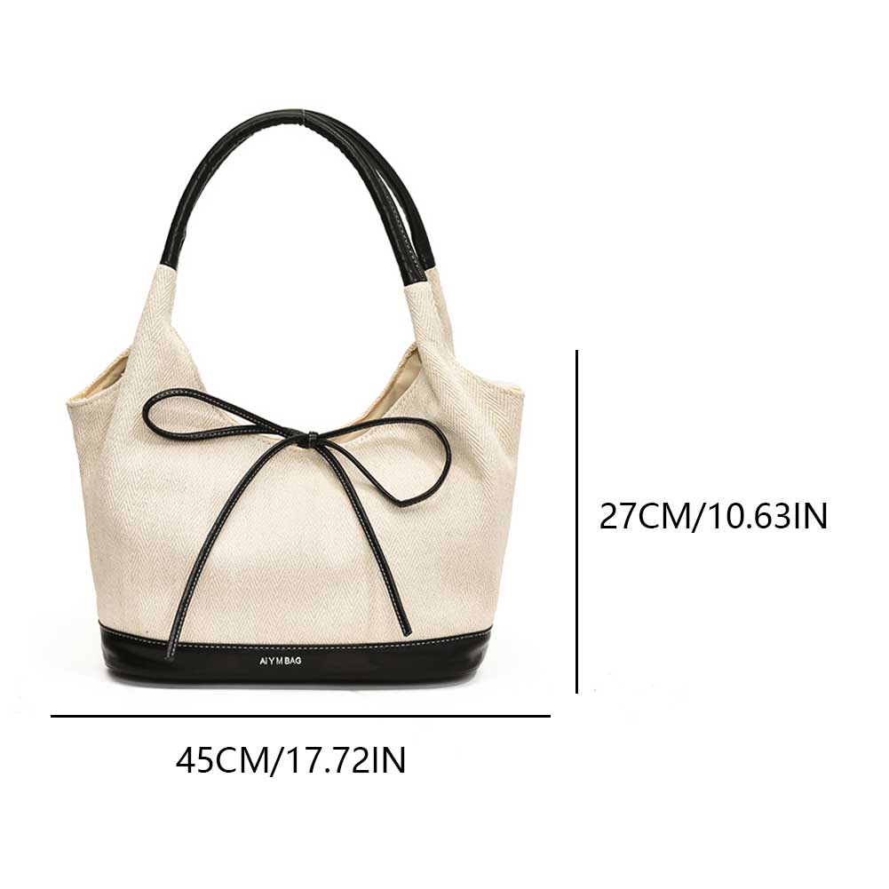 Fashion Contrast Color Simple Design Tote Bag with Bow Decoration Fashion Handbag Top Handle Bag for Women Work Shopping Travel