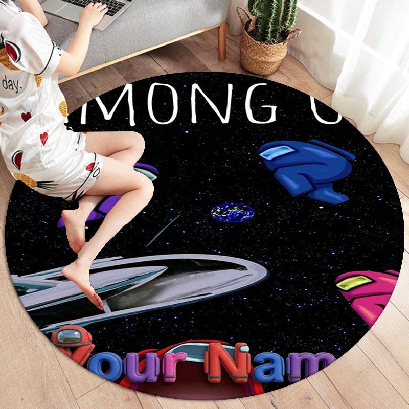 Among Us Custom Name Round Area Rug,Carpet Rug for Living Room Bedroom Sofa Playroom Decor,Non-slip Floor Mat