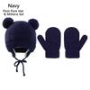 1-4 Years Fleece Lined Winter Earflap Beanie Hat Kids Hat Gloves Set Pom Pom Hat Mittens