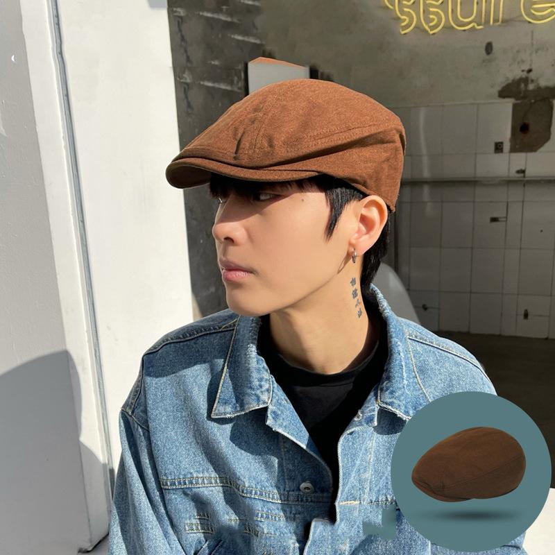 Hat Men's Trendy Solid Color Forward Hat Men's Summer Thin Spring Reverse Wearing Beret Men's British Cap Men's Painter Hat
