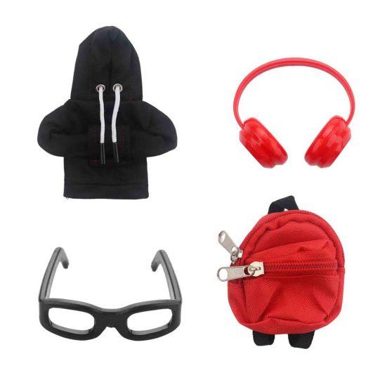 Creative Desktop Ornament Decoration Mini Goose Clothing Accessories Set for 7 Inch Goose, Includes Hooded Miniature Sweatshirt Small Backpack Glasses