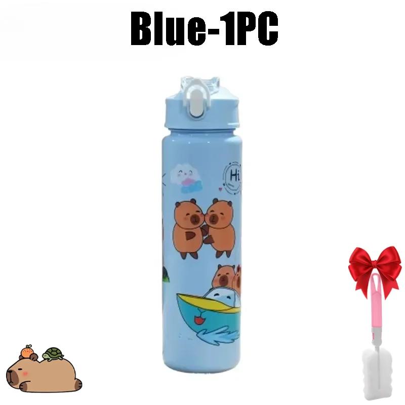 

750ML Capybara Straw Cup Cute Kids Water Bottle With Handle Cartoon Design High Aesthetic Student Portable Drinkware For School