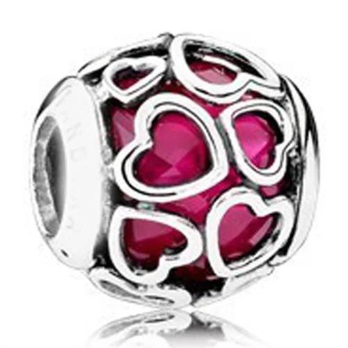 Charms Heart Beads Pink Dangle Charm Flower Pendant Diy Jewelry Fit Original Copper Bracelet Necklace Clip