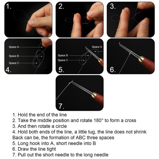 Knot Tying Tool Double Needles Sandalwood Handle Sharp Tip Portable Anti-slip Tie Knot Stainless Steel Tippet Strand Knotter Fishing